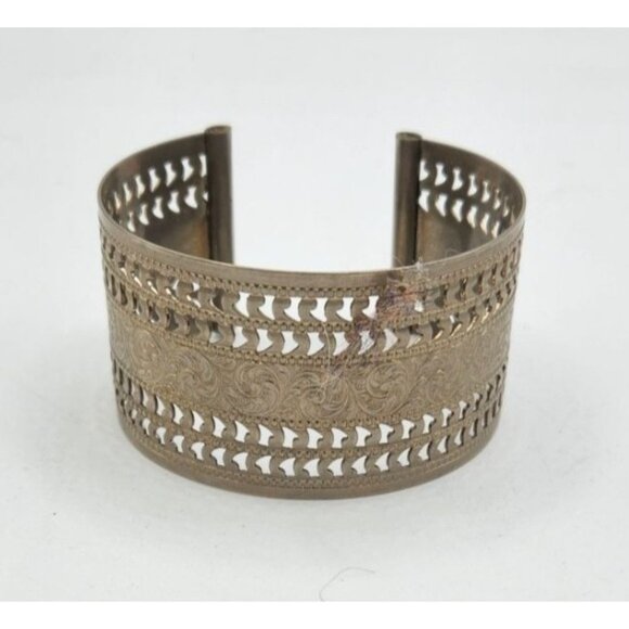Vintage Silver Tone Cuff Etched/Punch Design Bracelet - Picture 1 of 3